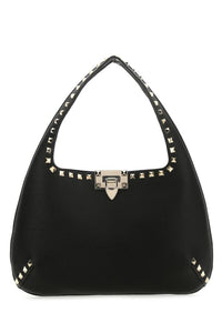 Black Leather Small Rockstud Shoulder Bag