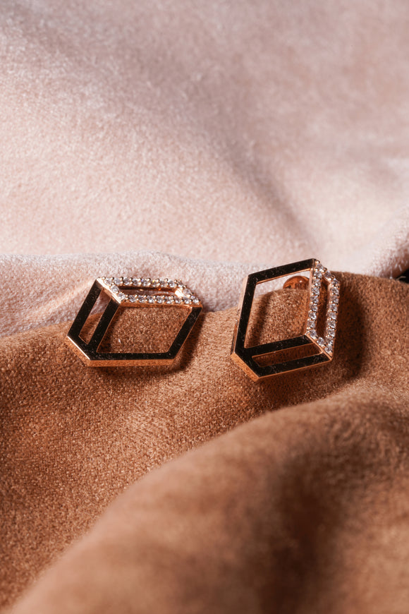 Square Cube Natural Diamond Earrings