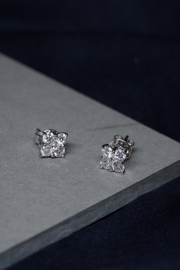 Diamond Square Cluster Stud  Natural Diamond Earrings